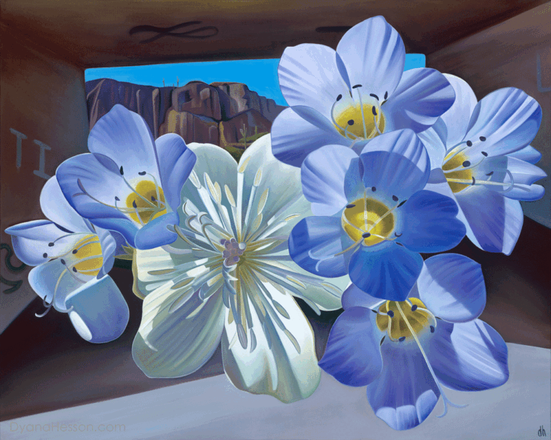 The Old Way - Creamcups and Gilia at Abandoned Overpass, Picketpost, AZ RECENTLY SOLD