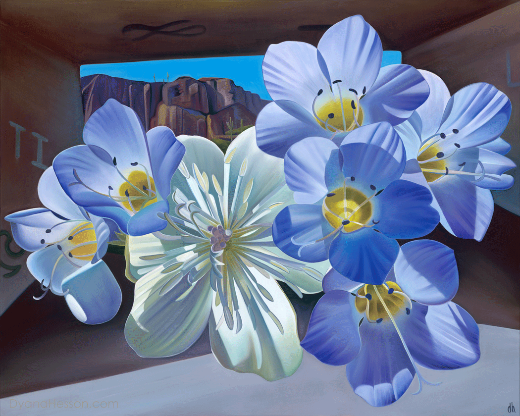 The Old Way - Creamcups and Gilia at Abandoned Overpass, Picketpost, AZ RECENTLY SOLD